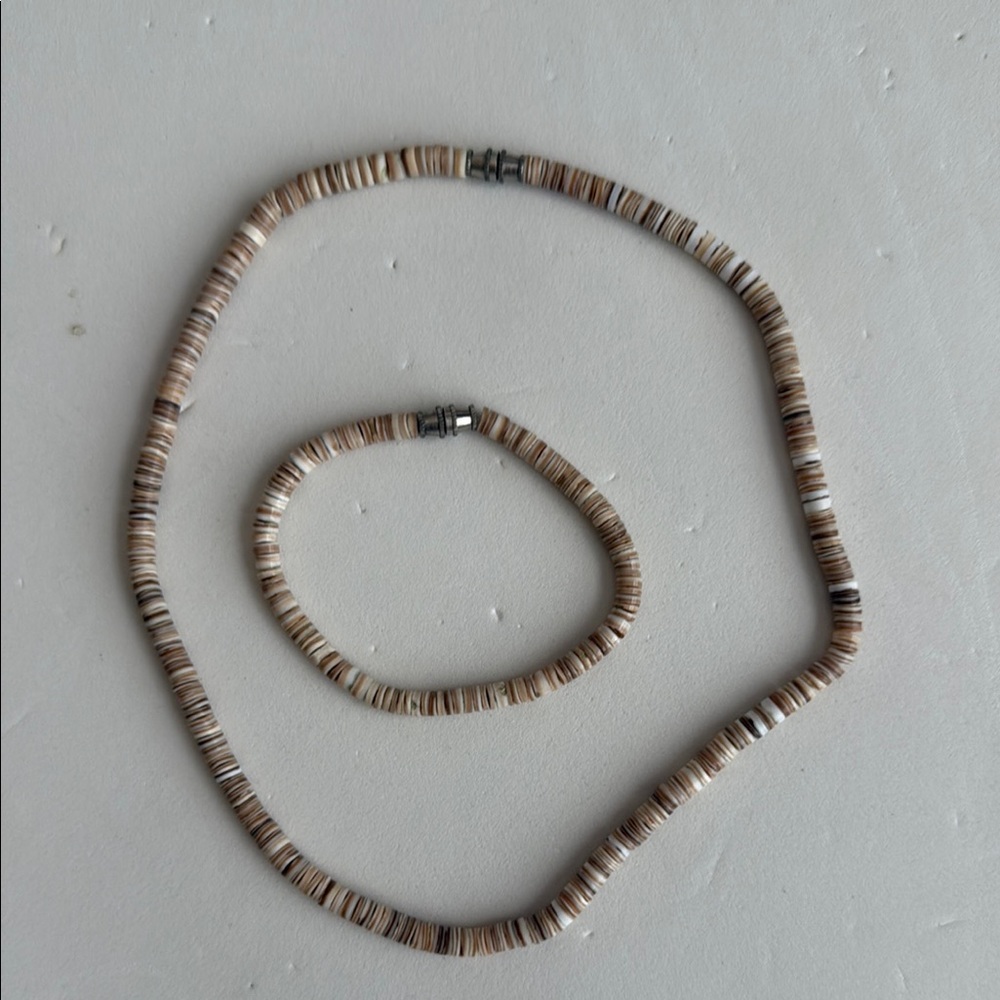 Vintage Tan Beaded Necklace and Bracelet Set